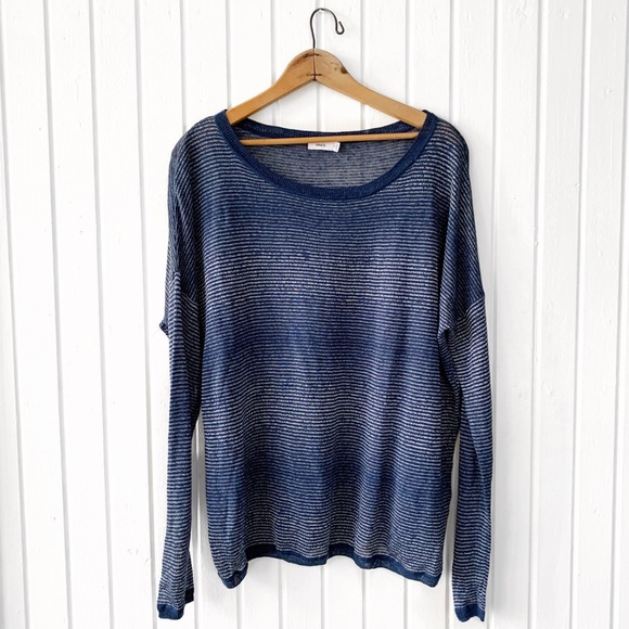 Vince Tops - Vince Blue Striped Linen Blend Knit Top X